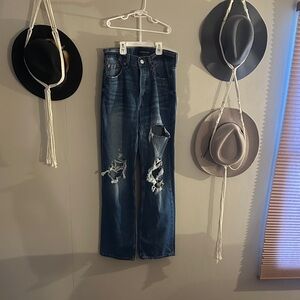 Aeropostale Blue Distressed Straight Leg Jeans